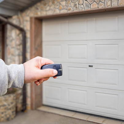 Toledo security key fob pointing to a garage door